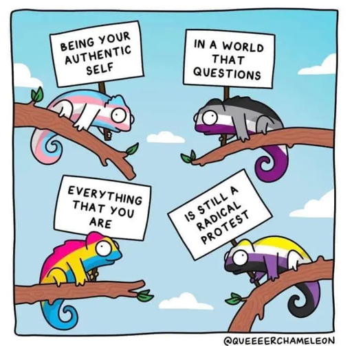 BEING YOUR AUTHENTIC SELF, IN A WORLD THAT QUESTIONS, EVERYTHING THAT YOU ARE, IS STILL A RADICAL PROTEST @QUEERCHAMELEON